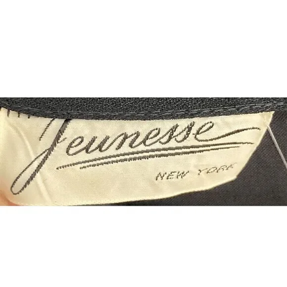 Jeunesse NY S VTG 10 Black Dress Set 1950s Day Suit Bow Volup Satin Shawl Collar - Picture 5 of 13